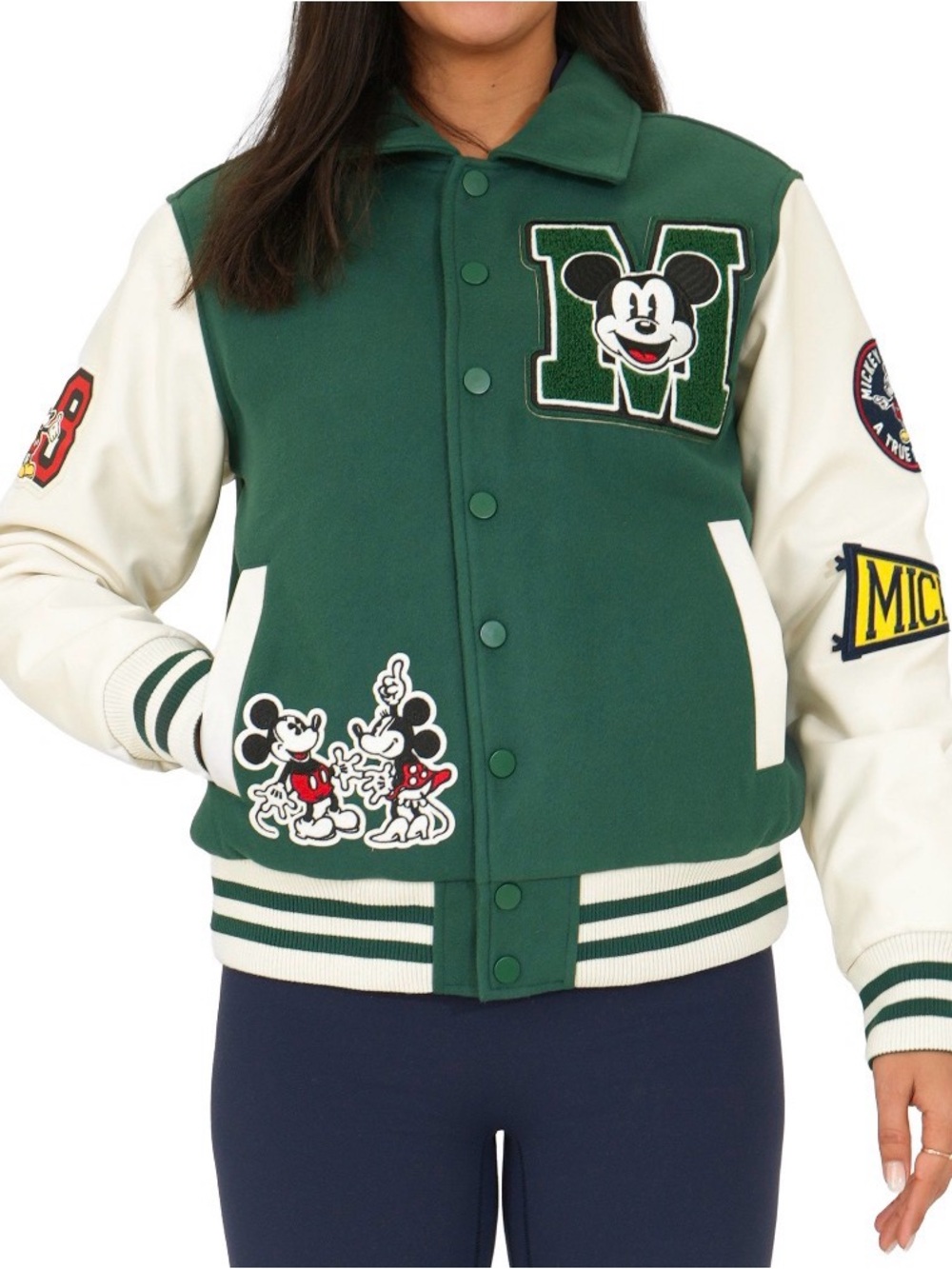 Disney Mickey Mouse Letterman Logo Men/Women Varsity Jacket Green S-XXL